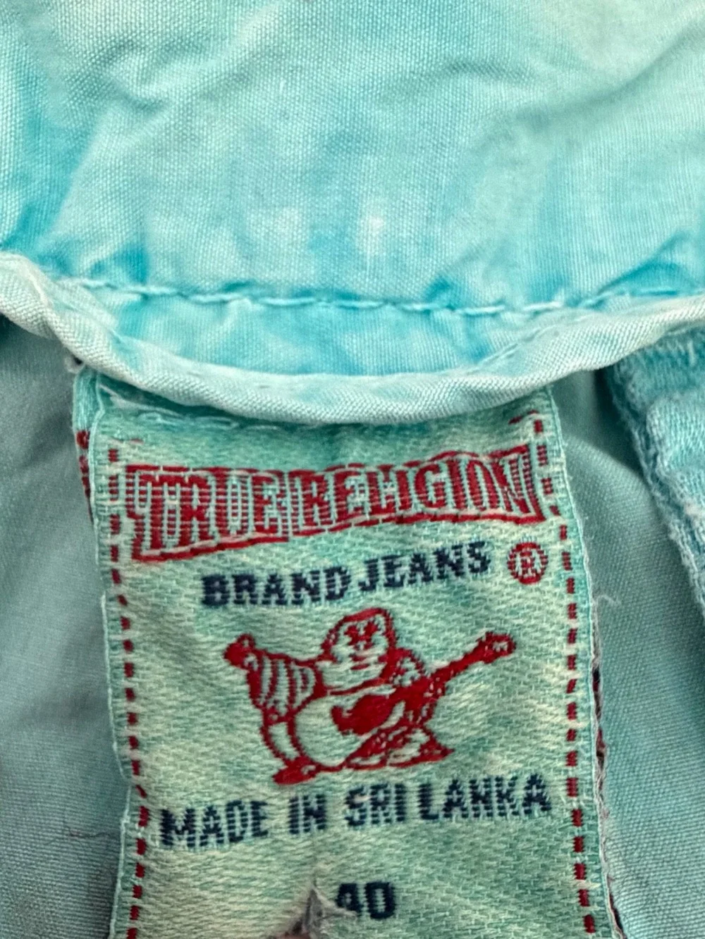 True Religion Turquoise Cargo Shorts with Graphic Accents